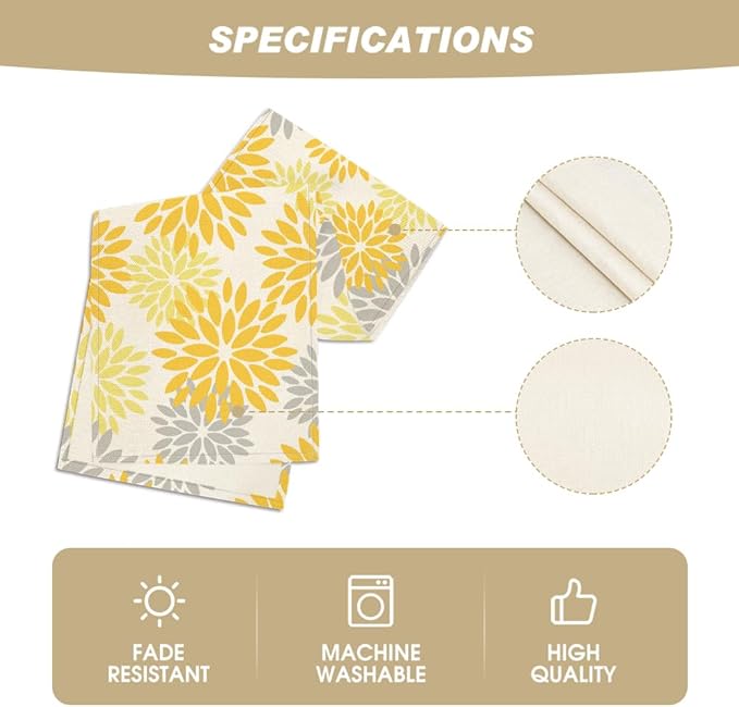 Artoid Mode Yellow Dahlia Floral Pinnata Summer Table Runner, Seasonal Spring Holiday Kitchen Dining Table Decoration for Home Party Decor 13x36 Inch