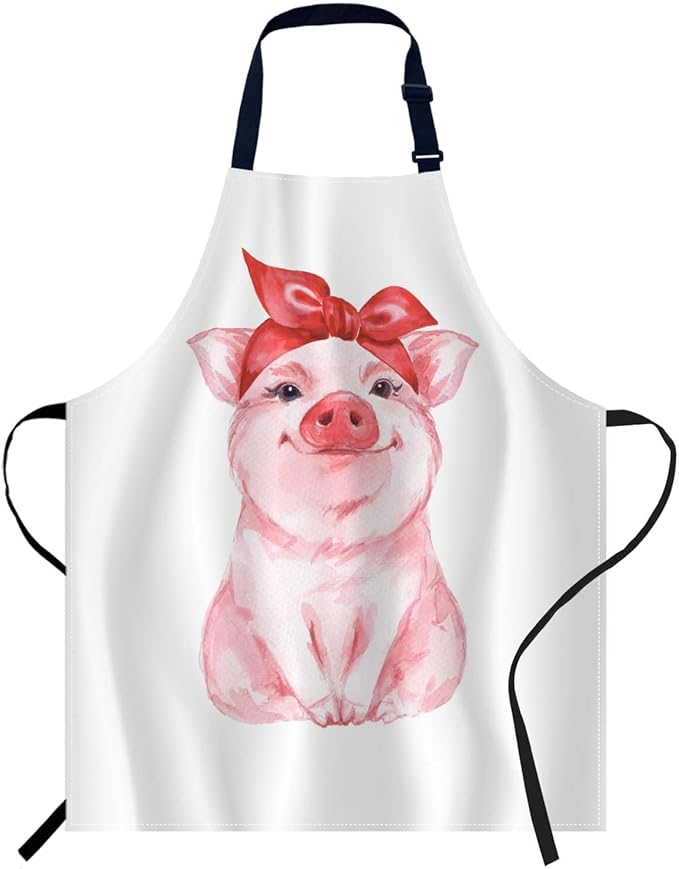oFloral Pink Pig Apron Chefs Apron, Cooking and Baking Apron for Men and Women, Kitchen Aprons, Butchers Apron, BBQ & Catering Bibs, 27 X 31 Inch