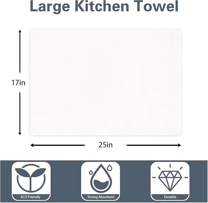 PY HOME & SPORTS Dish Towel Set, 100% Cotton Waffle Weave Kitchen Towels 8 Pieces, Super Absorbent (17 x 25 Inches, Set of 8)