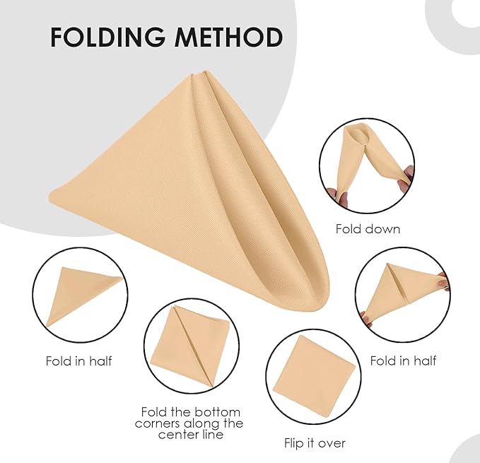 Avalon Kitchen Beige Cloth Napkins Bulk (Pack of 24) - 100% Polyester Dinner Linen Napkins Cloth Washable & Reusable - Durable with Hemmed Edges - Ideal for Parties and Weddings (17x17 Inches)