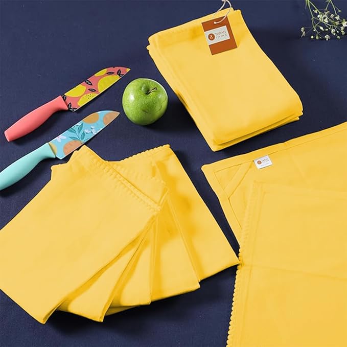TARAN LIVING Kitchen Towels 100% Cotton Solid Dish Cloths Kitchen Hand Towel Reusuable Dish Towel for Cleaning & Drying Tea Towels Set with Hanging Loop - 18"x 28", Yellow, Pack of 6