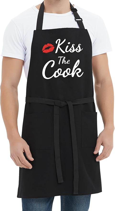 Kaidouma Funny Aprons for Women Men - Kiss the Cook Apron - Funny Chef Cooking BBQ Grill Aprons with 2 Pockets - Birthday Mothers Day Gifts for Mom, Wife - Fathers Day Christmas Gifts for Dad, Husband