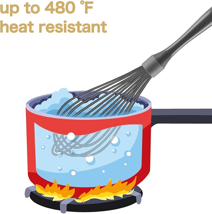 OYV Dishwasher Safe Whisk, Professional Whisks for Cooking Non-Scratch, Stainless Steel & Silicone Wisk, Plastic Rubber Whisk Tool for Nonstick Cookware Pans, Heat Resistant,12-Inch, Grey