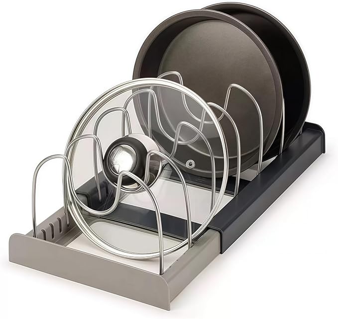 Lid organizers inside cabinet adjustable, Kitchen Pot lid organizer for Bowls, Lids, Cutting boards, Tableware, Dish storage rack for cabinets, drawers, countertops & sinks