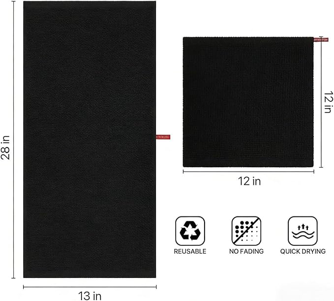 100% Cotton Waffle Weave Kitchen Towels, 4 Pack Dish Cloths for Washing Dishes, Ultra Soft Absorbent Dish Towels, Quick Drying Kitchen Rags, 13 x 28 Inches, Black