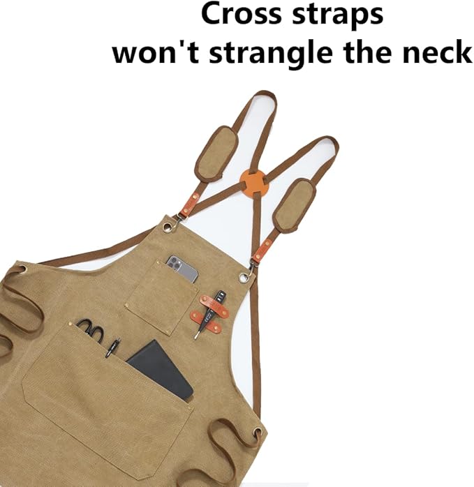 Chef Apron-Cross Back Apron for Men Women with Adjustable Straps and Large Pockets,Canvas
