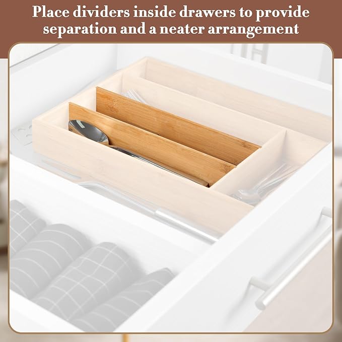 Leinuosen 2 Pack Maple Veneer Wood Drawer Divider Accessory 22 x 2.36 x 0.47 Inch Cuttable DIY Wood Divider for Drawer Organizers, Storing Cutlery, Knives and Tools