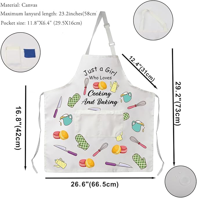 VAMSII Cooking Apron with Pockets Girls Chef Apron BBQ Baking Kitchen Apron for Girl Just a Girl Who Loves Cooking and Baking