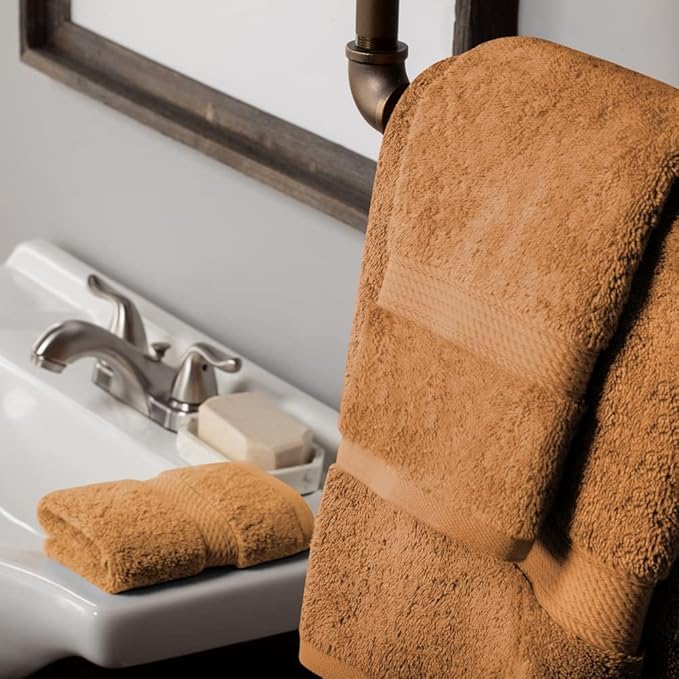 SUPERIOR Egyptian Cotton Pile 3 Piece Towel Set, Includes 1 Bath, 1 Hand, 1 Face Towel/Washcloth, Ultra Soft Luxury Towels, Thick Plush Essentials, Guest Bath, Spa, Hotel Bathroom, Rust