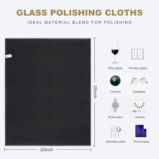 SINLAND Microfiber Glass Polishing Cloths Large Size Thick Lintless Drying Towels for Wine Glasses Stemware Dishes Stainless Appliances 20 Inch X 25 Inch Pack of 12 Black