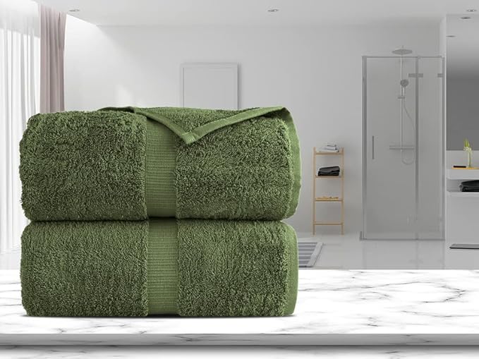 Towel Bazaar Premium Cotton Super Soft and Absorbent Turkish Towels (2-Piece Bath Sheet Towel, Moss Green)