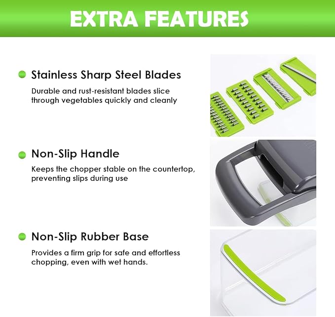 Vegetable Chopper Multifunctional Food Chopper | 16-in-1 Onion Cutter with 7 Blades, Vegetable Slicer and Dicer with Container for Salad, Potato, Carrot, Garlic & Kitchen Use