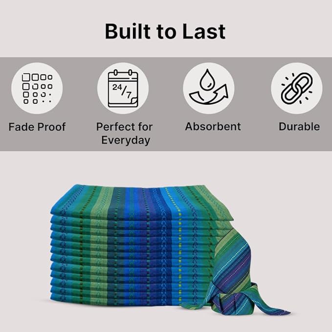 LFH Home Cotton Rich Cloth Salsa Napkin Set of 12 Washable Soft Durable Striped Table Napkins for Dining Wedding Daily Use Reusable Eco-Friendly Fabric Napkins for Elegant Settings(18x18)-Violet Multi