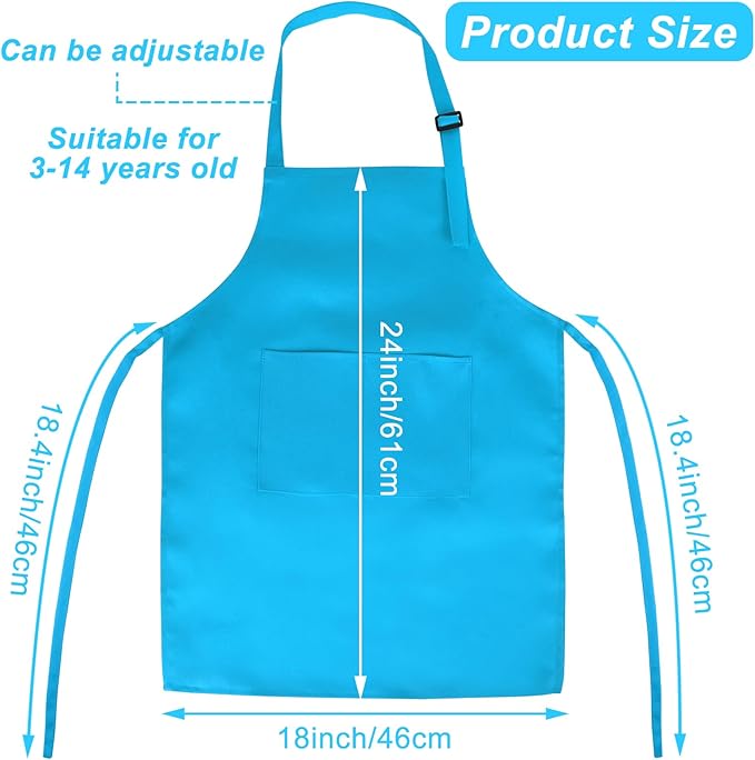 Morcheiong 8/12/24 Pack Adjustable Kids Apron Bulk with 2 Pockets Toddler Apron Kids Painting Aprons for Baking Painting
