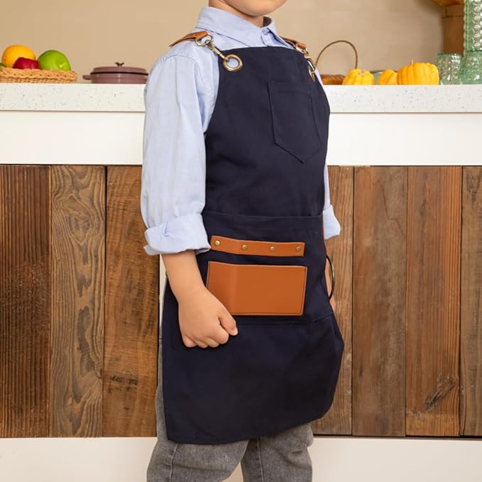 NEOVIVA Heavy Duty Work Apron for Kid Boys with Pockets and Adjustable Cross-back Straps