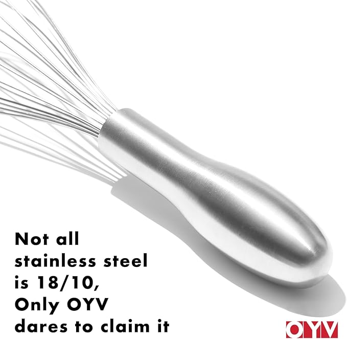 OYV 12" Whisk for Cooking, Ergonomic Handle, Dishwasher Safe 18/10 Stainless Steel Whisk, Professional Kitchen Wire Whisk, Perfect for Blending, Whisking, Baking, and Beating