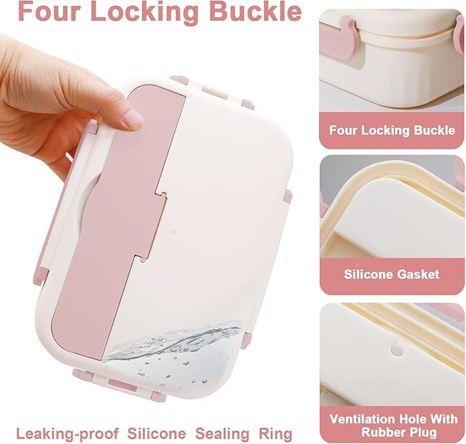 Bento Box Adult, 1800 ML Bento Lunch Box for Kids Children with 3 Compartments, Lunch Food Containers with Spoon & Fork, Microwave & Dishwasher Safe, BPA-Free and Food-Safe Materials(Pink)