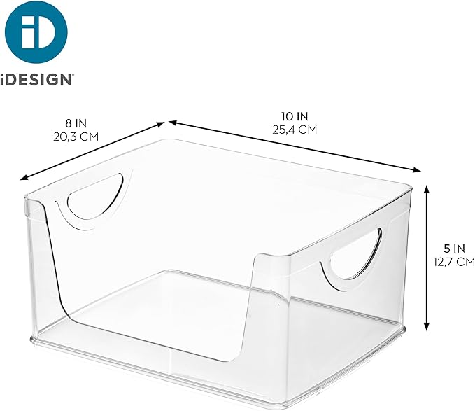 iDesign Stackable Open-Front Storage Bin with Handles for Kitchen, Clear, Made in USA
