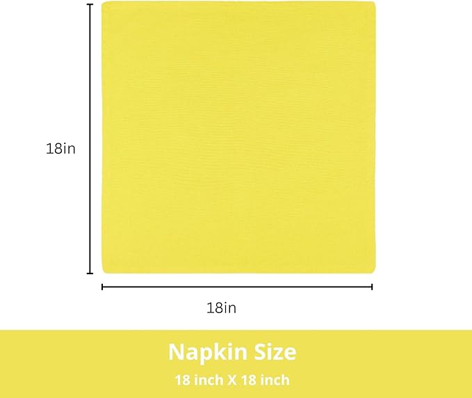 PurpleEssences Set of 12 Cloth Dinner Napkins 100% Cotton 18x18 Inch - Soft Durable Washable - Ideal for Farmhouse Party Spring Easter Summer - Perfect Everyday Use Table Linen - Yellow