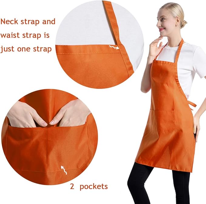 Orange Color Plain Bib Aprons Bulk for Women Men Adult-Unisex Aprons with 2 Front Pockets,Size 24"X28"Kitchen Cooking Server Painting Aprons(Orange-15PCS)