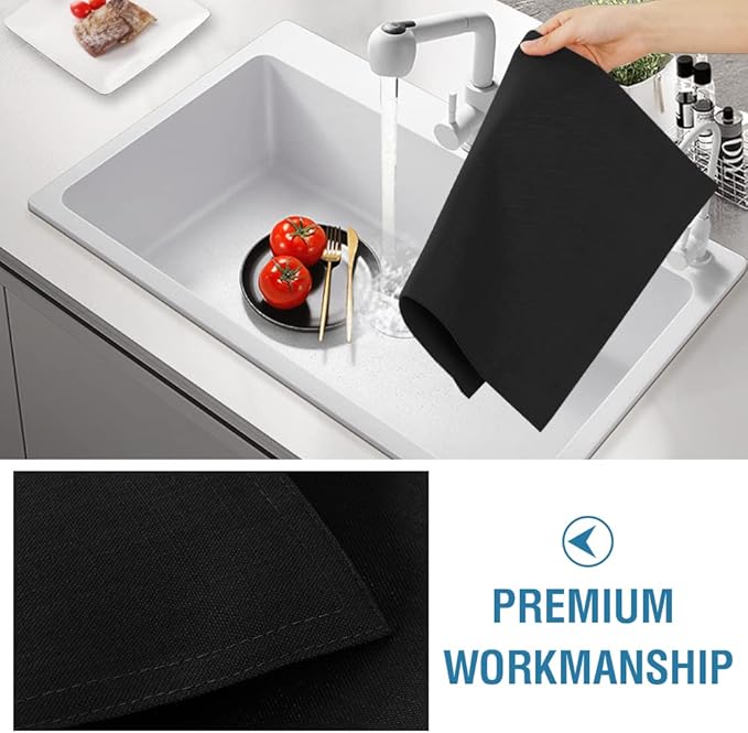 H.VERSAILTEX Linen Placemats Set of 8 Premium Solid Table Placemats for Dining Table Spill-Proof Waterproof Table Mats Heat-Resistant Kitchen Table Mats Washable, 12x18 inches, Black