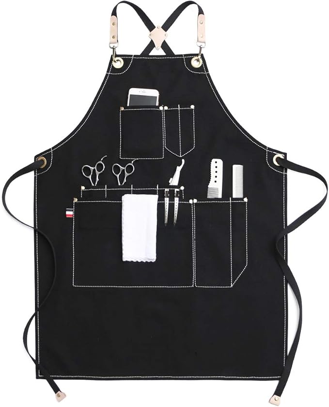 Jeanerlor Work Apron Durable Tool Aprons for Women and Men Cross-Back Straps