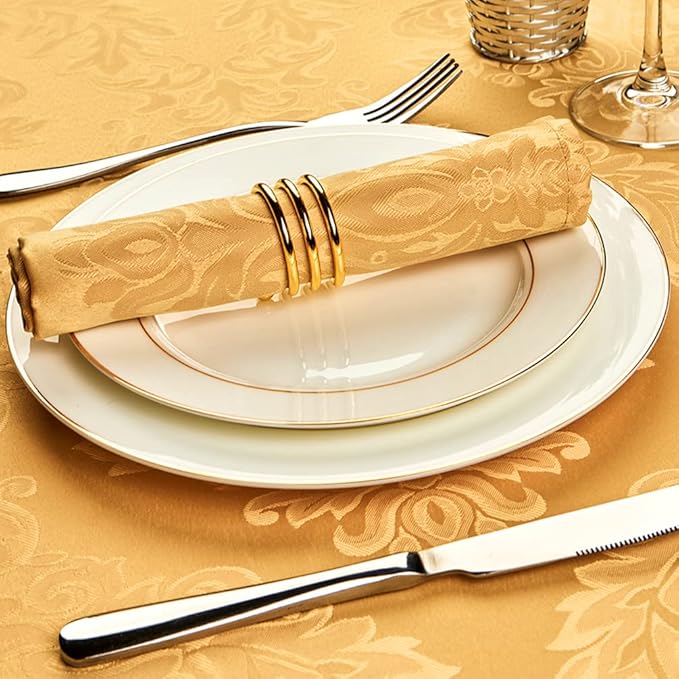 Cloth Napkins Set of 8 – Square 17x17 Inch Jacquard Fabric Polyester Washable Reusable Cloth Napkins for Kitchen Dinner Dining Restaurants Wedding Party Banquet Table (Gold, 17X17 Inch)
