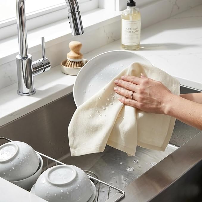 Urban Villa Kitchen Towels 100% Cotton Dish Towels for Kitchen(Set of 6) 20”x30” Dish Cloths Highly Absorbent Kitchen Linen Set with Hanging Loop Perfect for Drying – Ivory.