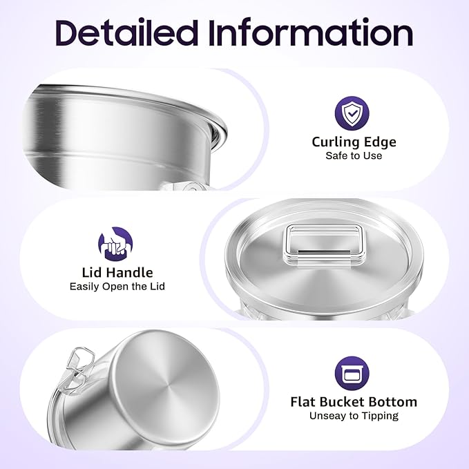 304 Stainless Steel Airtight Canister for Home, Rice Cereal Grain Canisters Container, Metal Kitchen Rice Oil Storage Bucket for Household Kitchen Food w/Handles+Lid (Silver-6L)
