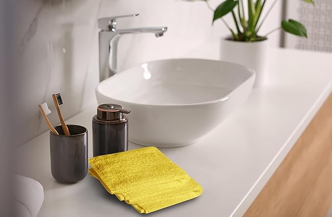 Softolle 100% Cotton Washcloths 24 Pack (12x12 Inches) Soft, Highly Absorbent Washcloth, Face Towels, Wash Cloths for Face, Ring Spun, Bulk Pack (Yellow)