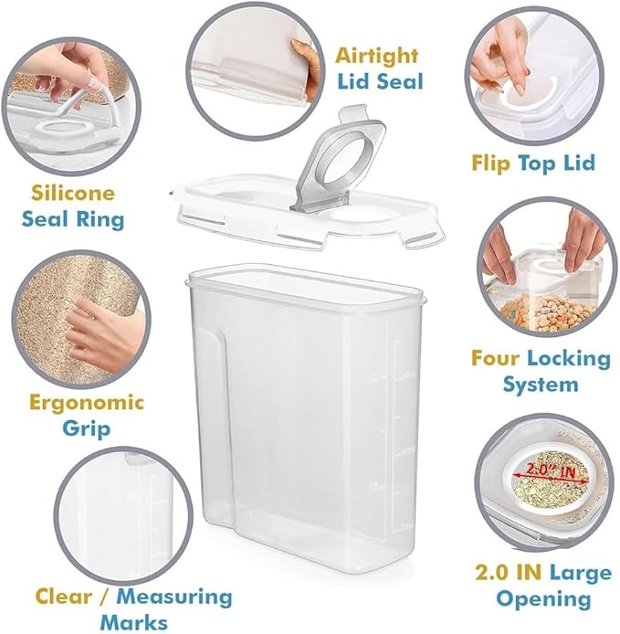 Shazo 2 Pack (15.4 Oz Cereal Capacity) Small Airtight Cereal Containers Storage with Lids, Perfect Space Saving BPA-Free Plastic Container, Pantry Organization and Canister for Rice, Sugar & Flour