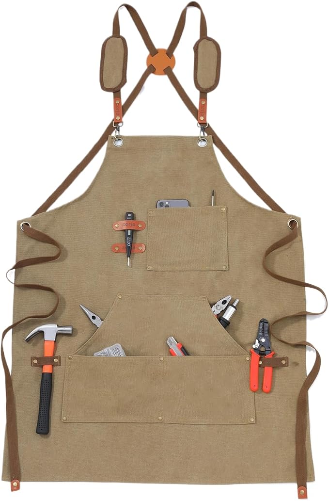 Chef Apron-Cross Back Apron for Men Women with Adjustable Straps and Large Pockets,Canvas