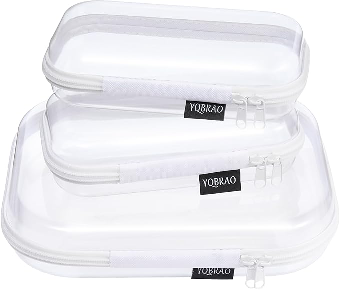 YQBRAO 3 Pack Clear Hard Shell Zipper Case, 1.2mm Heavy Duty Crush-Proof Travel Makeup Bag, TSA Approved Toiletry Organizer for Diaper Bag, Art Supplies, Toys & Electronics, Multi-Size Set