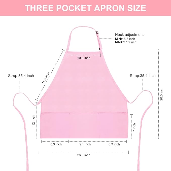 Jubatus 2 Pack 3 Pockets Adjustable Bib Apron Chef Kitchen Cooking Aprons for Women Men, Pink