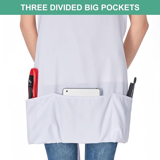 Jubatus 2 Pack 3 Pockets Adjustable Bib Apron Chef Kitchen Cooking Aprons for Women Men, White