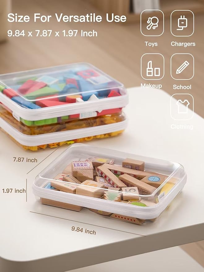 CoiiJoii 3PCS Large Clear Hard Shell Zippered Case, Diaper Bag Organizing Pouches, Waterproof Cosmetic Bag, Kid's Toy Storage Organizer Bins, Pencil Case.