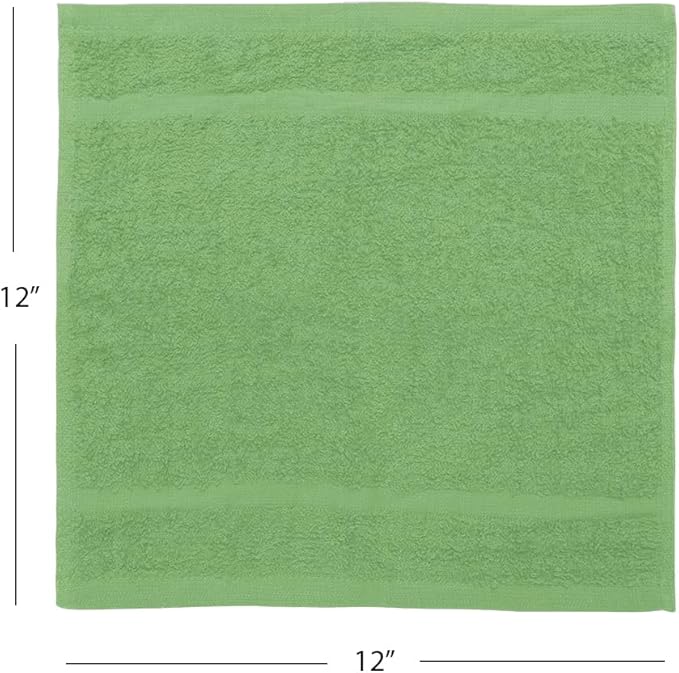 Avalon Towels Cotton Washcloths 24-Pack – 12 x 12 Inch Sage Green Super Soft & Absorbent Ring-Spun Cotton Wash Cloths for Face, Bath, Spa, Gym, Hotel & Cleaning