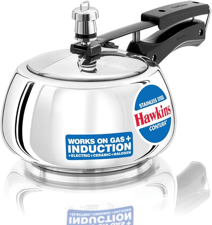 Hawkins Contura Pressure Cooker, Stainless Steel Inner Lid Cooker, Handi Cooker, Induction Cooker, Small Cooker, Silver SSC20 2 Litre