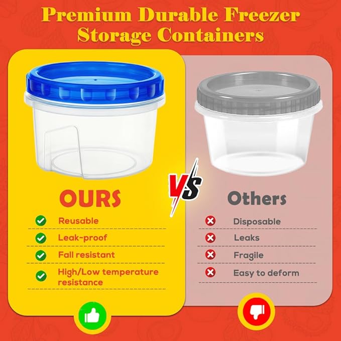 10 Pack 17oz Reusable Freezer Storage Containers with Twist Top Lids Airtight, Clear Plastic Food Storage Meal Prep Containers for Leftover Lunch Fruit Salad Snack, Small Soup Container Microwave Safe