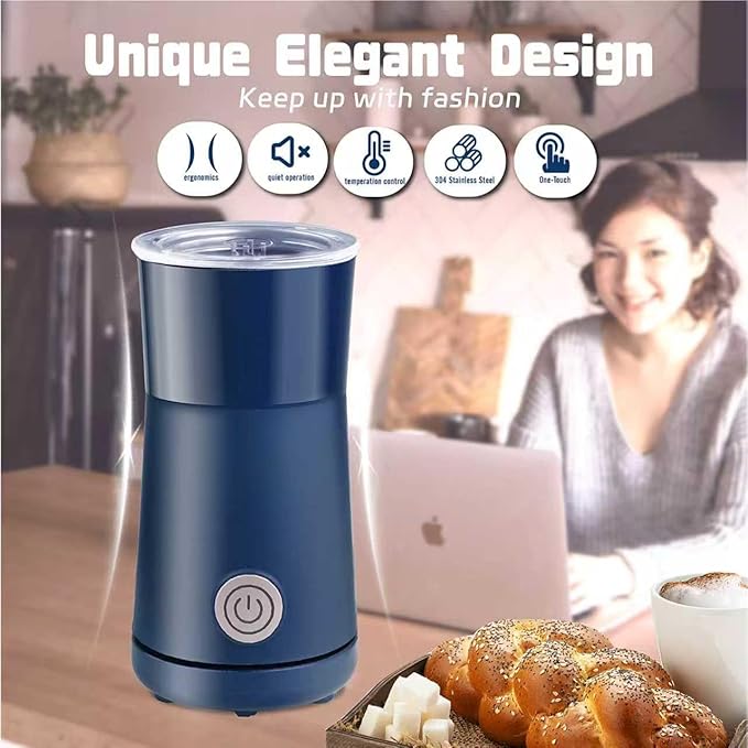 Simple Milk Frother, 2 in 1 Milk Steamer and Frother, Electric Milk Steamer, Milk Warmer and Hot Milk Foam Maker for Latter, Macchiato, Cappuccinos，Blue