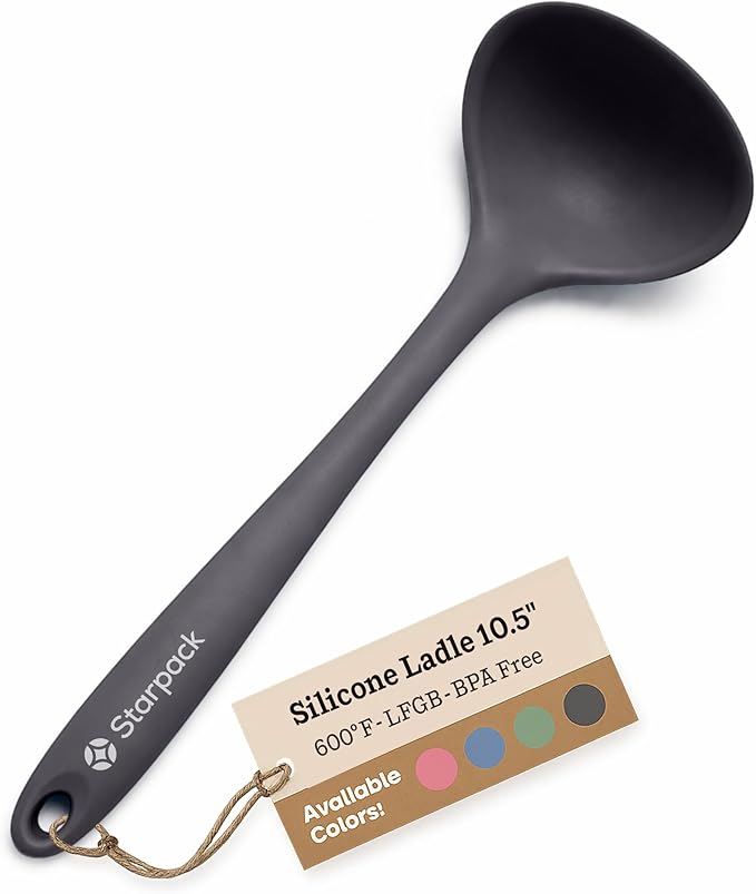 Starpack 'Ladle of Love' Premium Silicone Soup Ladle - High Heat Resistant to 600F - Non-Stick, LFGB Grade