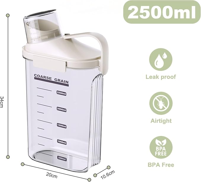 LANGMINGDE 1 Piece Cereal Containers Storage, 2.5L/85oz Rice Airtight Storage Container, BPA Free Clear Plastic Cereal Dry Food Flour Bin, Dog Cat Food Dispenser with Measuring Cup, for Kitchen Pantry