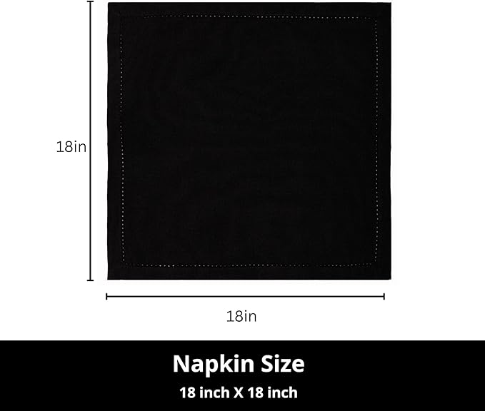 PurpleEssences Set of 12 Hemstitch Cloth Dinner Napkins 100% Cotton - Soft Durable Washable - Ideal for Wedding Spring Easter Summer - Perfect Everyday Use Table Linen 18x18 - Black