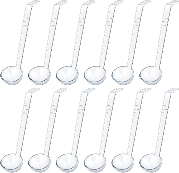 12 Pcs 1 Oz Small Ladle 7.87 Inches Mini Ladles for Serving Sauce, Soup, Dressing, Punch Bowl, Gravy, Cocktail, Fruit Juices – Clear Plastic Long Handle Ladles for Parties, Catering
