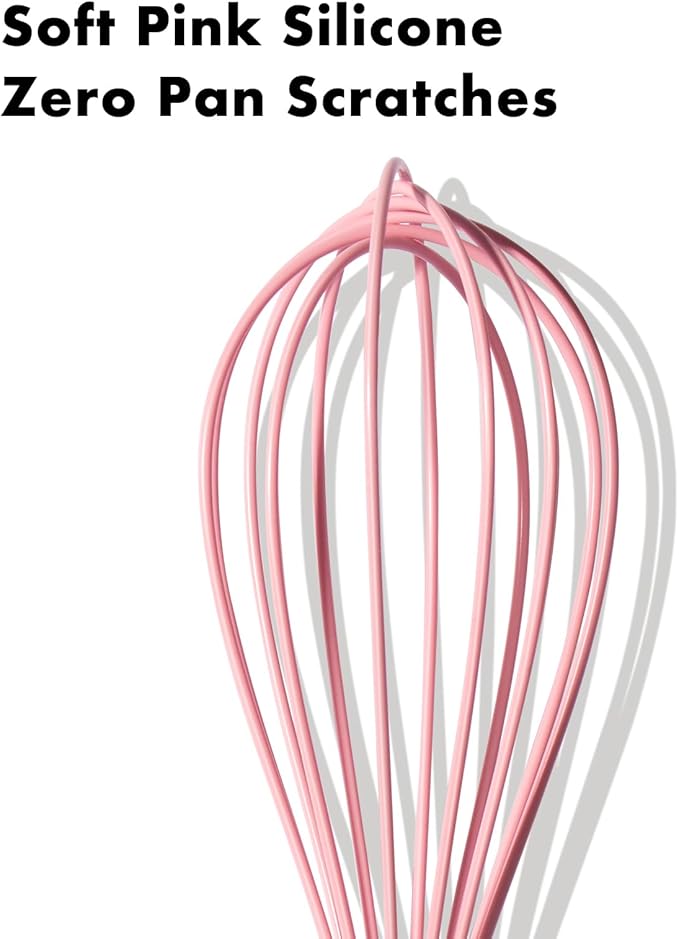 OYV 10-Inch Pink Silicone Whisk, Heat Resistant 480°F Kitchen Whisk with Stainless Steel Ergonomic Handle, Non-Scratch for Nonstick Cookware, Dishwasher Safe, Perfect for Blending, Cooking & Beating