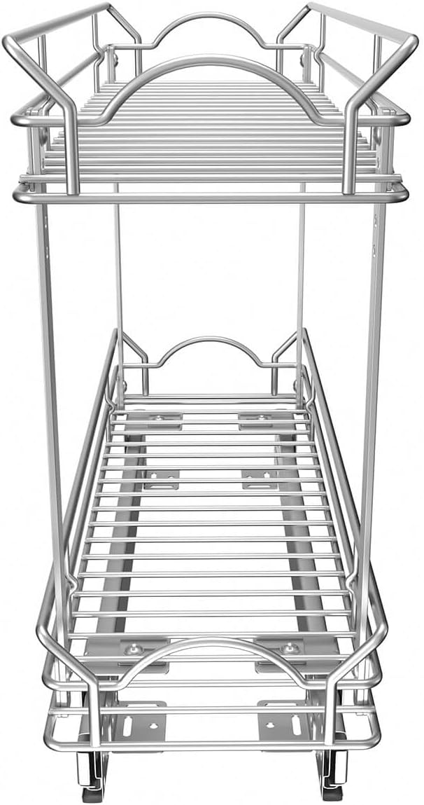 OCG Slide Out Cabinet Organizer for Narrow Cabinet (9" W X 17" D), 2 Tier Pull Out Shelves Slim Sliding Cabinet Organizer and Storage, Chrome