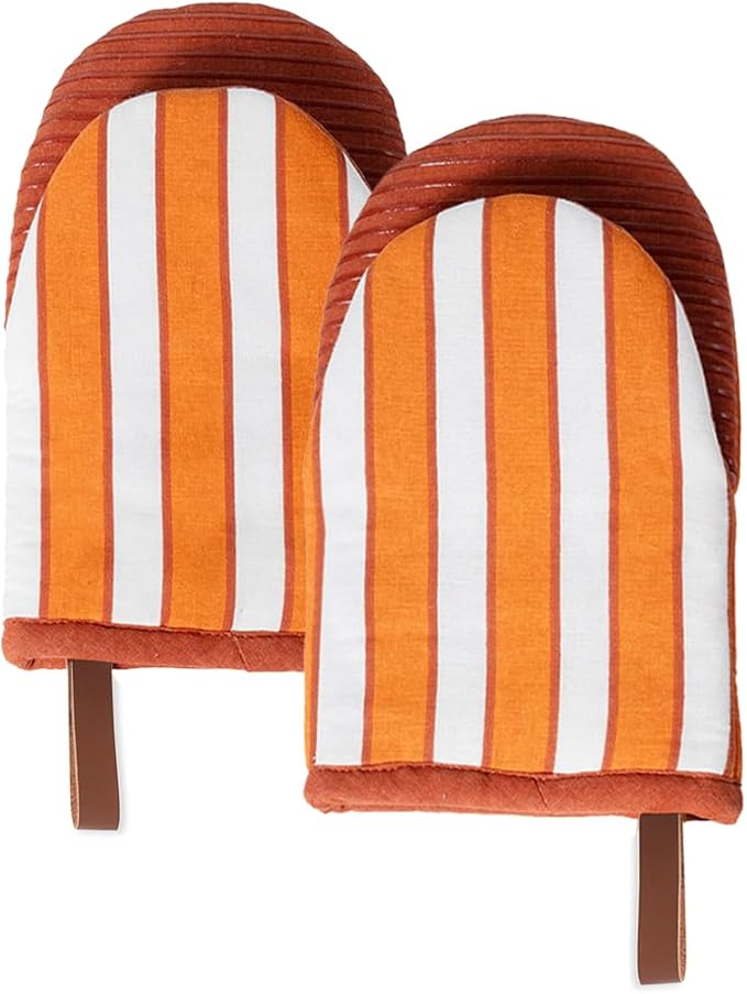 Folkulture Oven Mitts - Set of 2 (5.75"x9") | Oven Mitts with Hanging Loop for Cooking Gifts for Women, Kitchen Decor| 100% Cotton, Silicone Heat Resistant Mini Mitts - House Warming Gifts (Orange)
