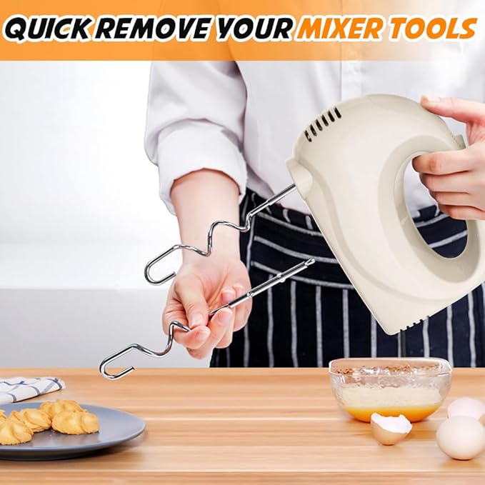 Handmixer Electric Handheld - 7 Speed Portable Kitchen Mixer Electric with 5 Stainless Steel Accessories Whisk, Food Beater for Whipping Mixing Cookies Cakes Home (CX6613-BE)