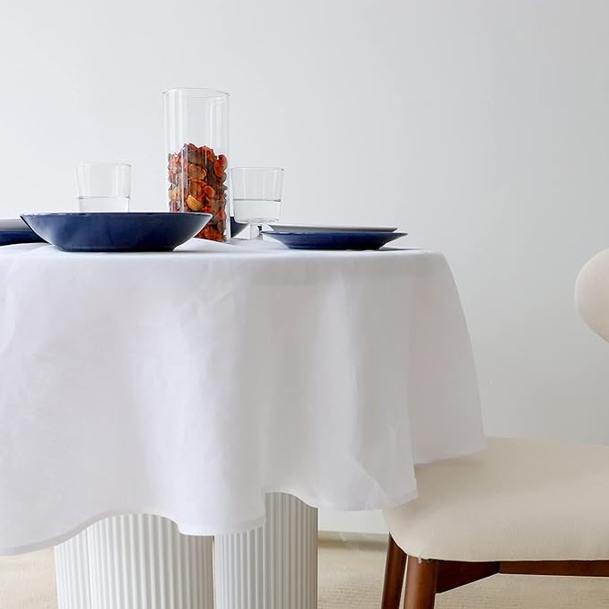 Simple&Opulence Textured Tablecloth 100% Linen Table Cloth, Kitchen Dinning Tabletop Decoration, for Outdoor and Indoor Use (Round White, 60")