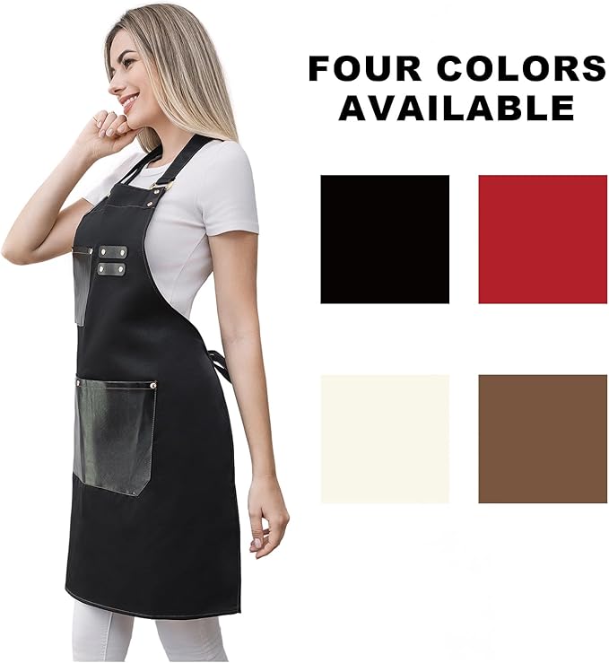 Barista Tools Apron for Women Hairstylists Servers Waterproof Canvas Kitchen Apron with 3 Pockets for Cooking Gardening